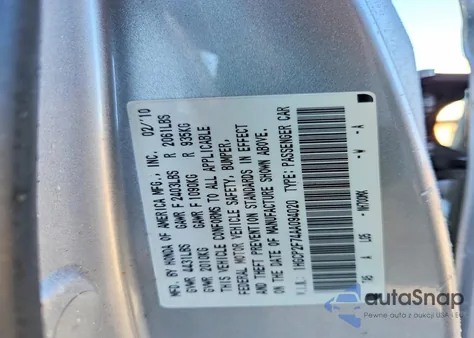 2010 Honda Accord Ex z USA, uszkodzony, nr VIN 1HGCP2F74AA094020